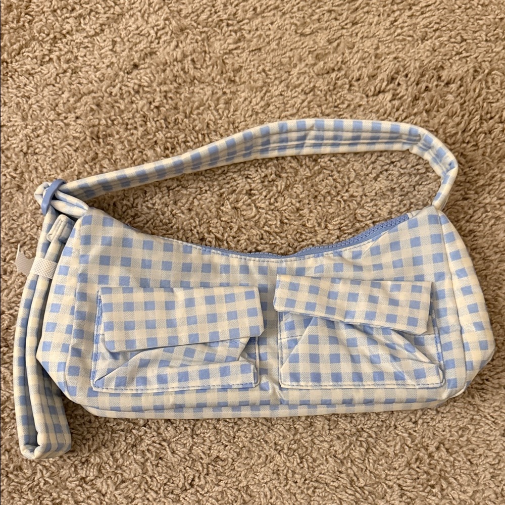 BAGGU Blue and White Checkered Women's Bag